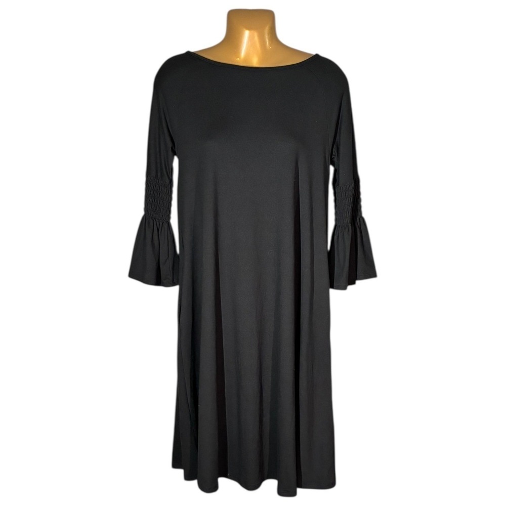 Agnes‎ & Dora Black Baby Suede Walker Dress 2XS Midi Pockets Bell Sleeves NWOT